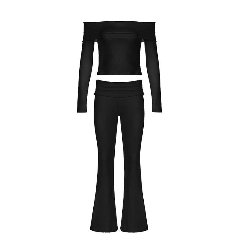 Slash Neck Top and Pants Sets 's Two Pieces Of Slim