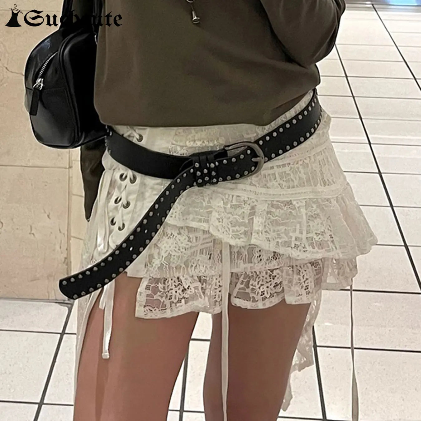 White Lace Irregular Skirt Fairycore A-line Mini Skirts Chic Bottom Y2K