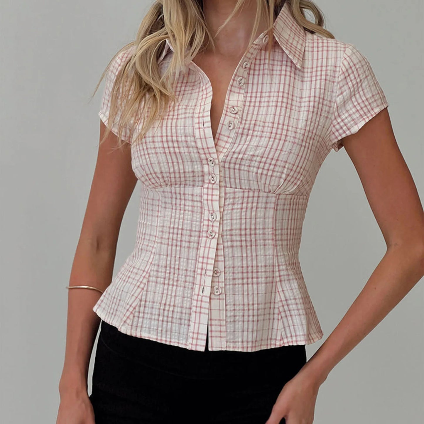 Short Sleeve Plaid Button Down Shirt Button Down Blouses Tops Shirt Tops 90s