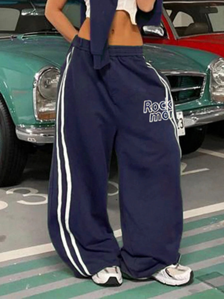 Strip Patchwork Jogger Trouer Letter Looe Baggy Pant Elatic Wait Bottom