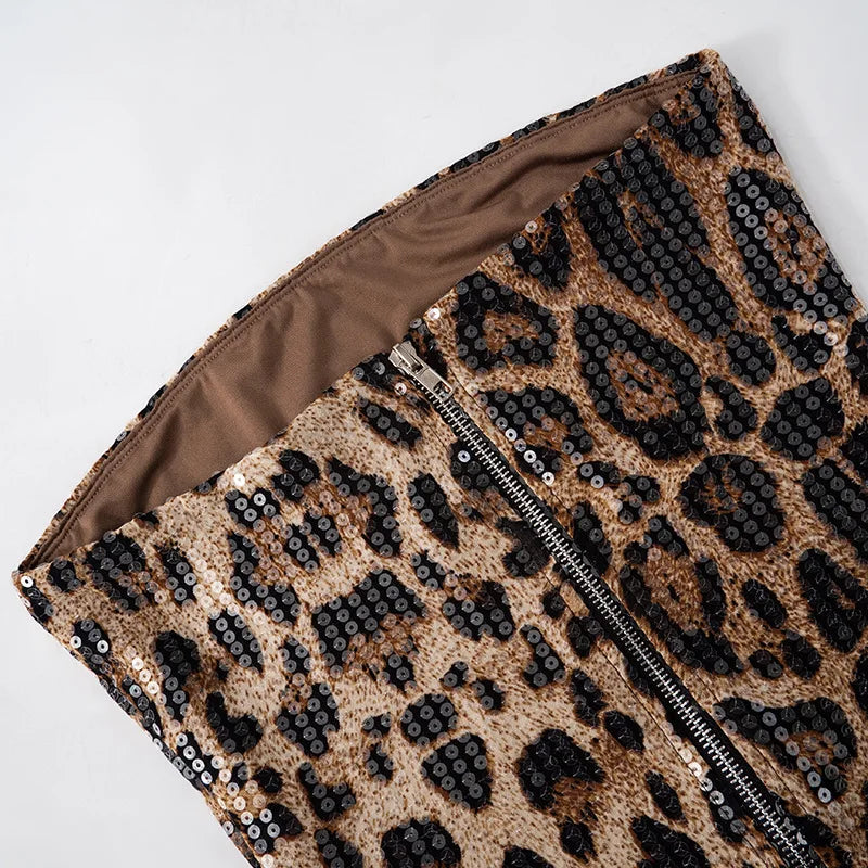 Leopard Strapless Sequin Backless Top