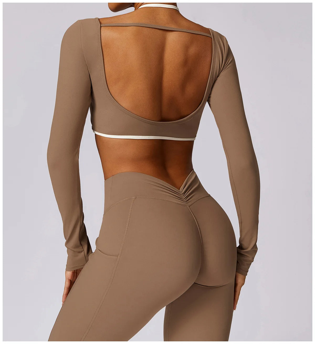 2 Pieces Tracksuit Yoga Set Workout Sports Gym Fitness Long Sleeve Crop Top High Waist Leggings Sports Suits