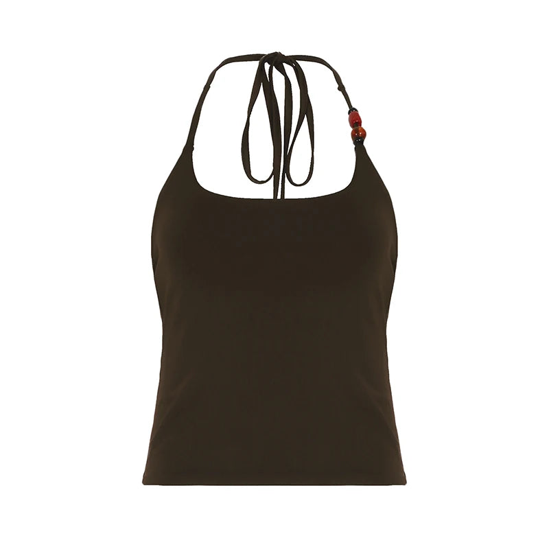 Halter Camisoles Backless Retro Crop Top Sleeveless Slim Tees