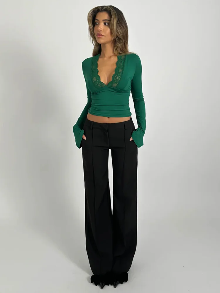 Lace V Neck Flare Sleeves Top