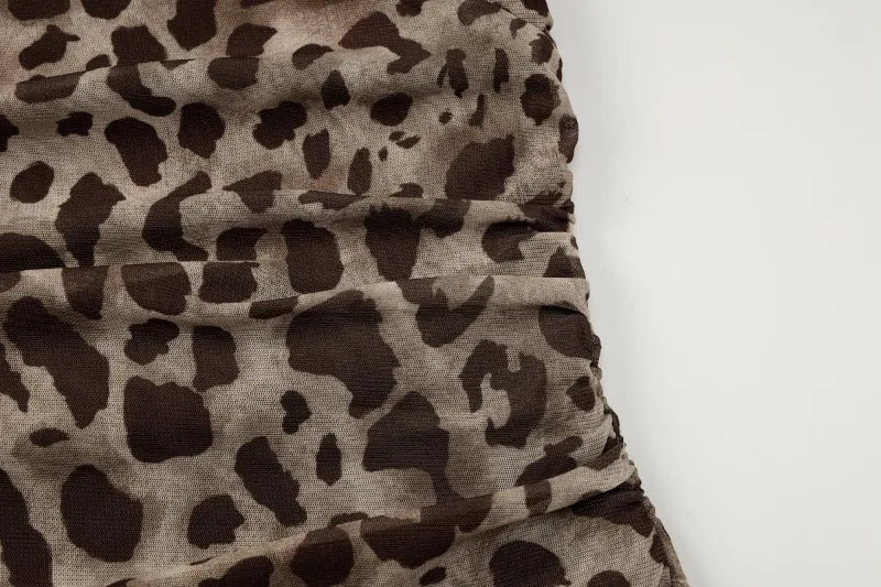Leopard Mesh Sheer Long Sleeve Top