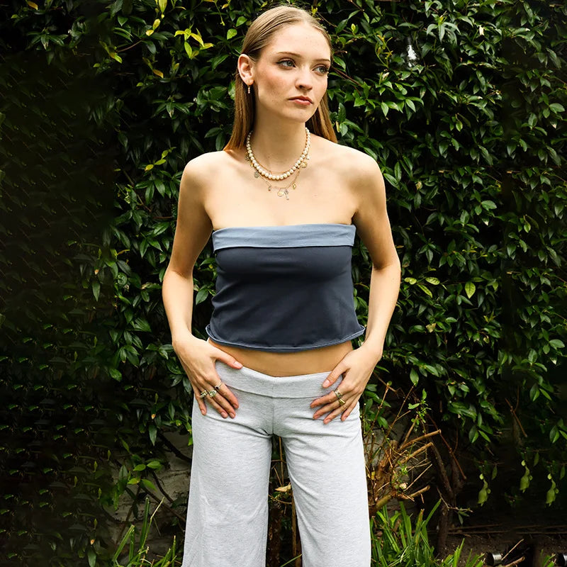 Star Embroidery Straight Leg Pants