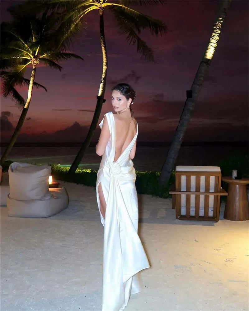 Satin Backless High Split Maxi Dress