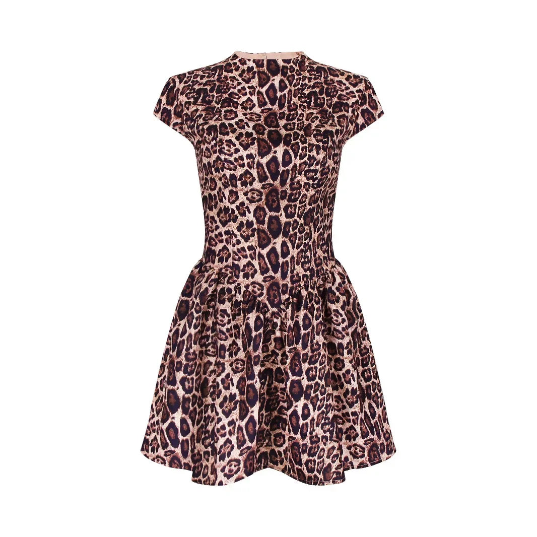 High-end Leopard Backless Dress Sweet and Spicy A-line Dresses