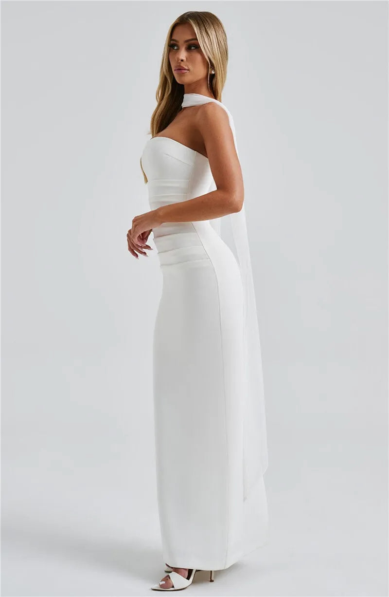 Scarf Collar Backless Bodycon Maxi Dress
