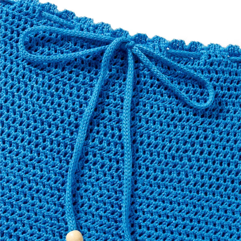 2 Piece Mini Skirt Set Off Shoulder Hollow Out Tube Top Bodycon Skirt Crochet Knit Short Skirt