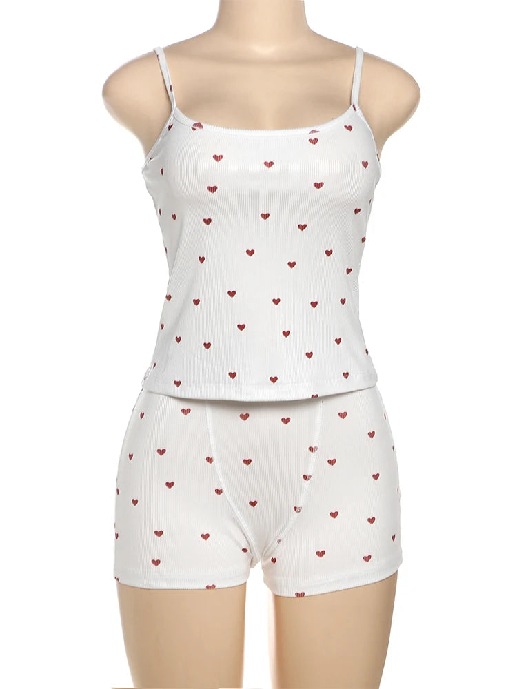 Heart 2 Piece Set Claic Slim Camiole Stretch Short Sweat Sweat