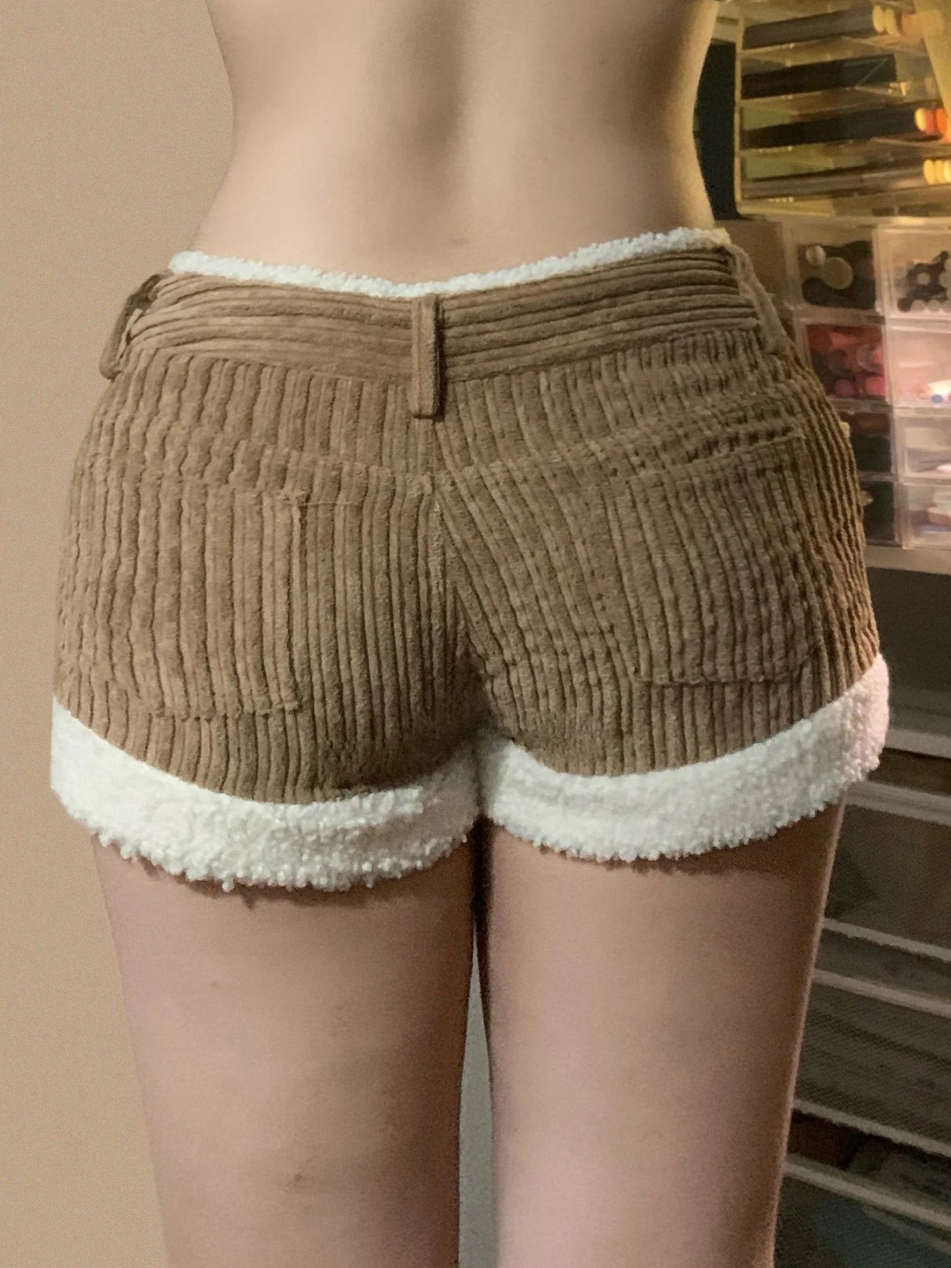 Retro Corduroy 's Shorts Knitted s Low Waisted Fur Patchwork Shorts