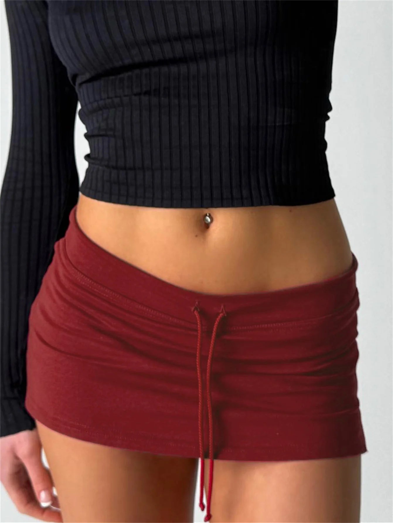 Lace-up Mini Skirts American Retro Short Bottoms A-Line Knit ing