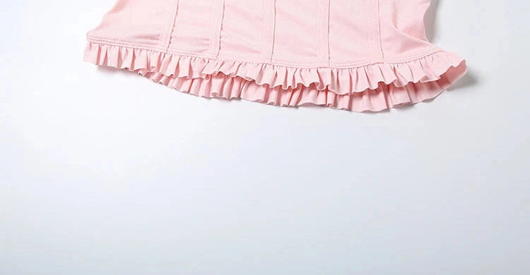 Two Piece Set Ruched Square Collar Sleeveless Crop Top Ruffles Shorts Suits
