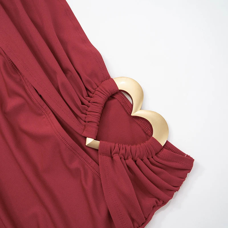 Color Slim Hollow Out Love Metal Design Set Hanging Neck Backless Top Package Hip Skirt Sets