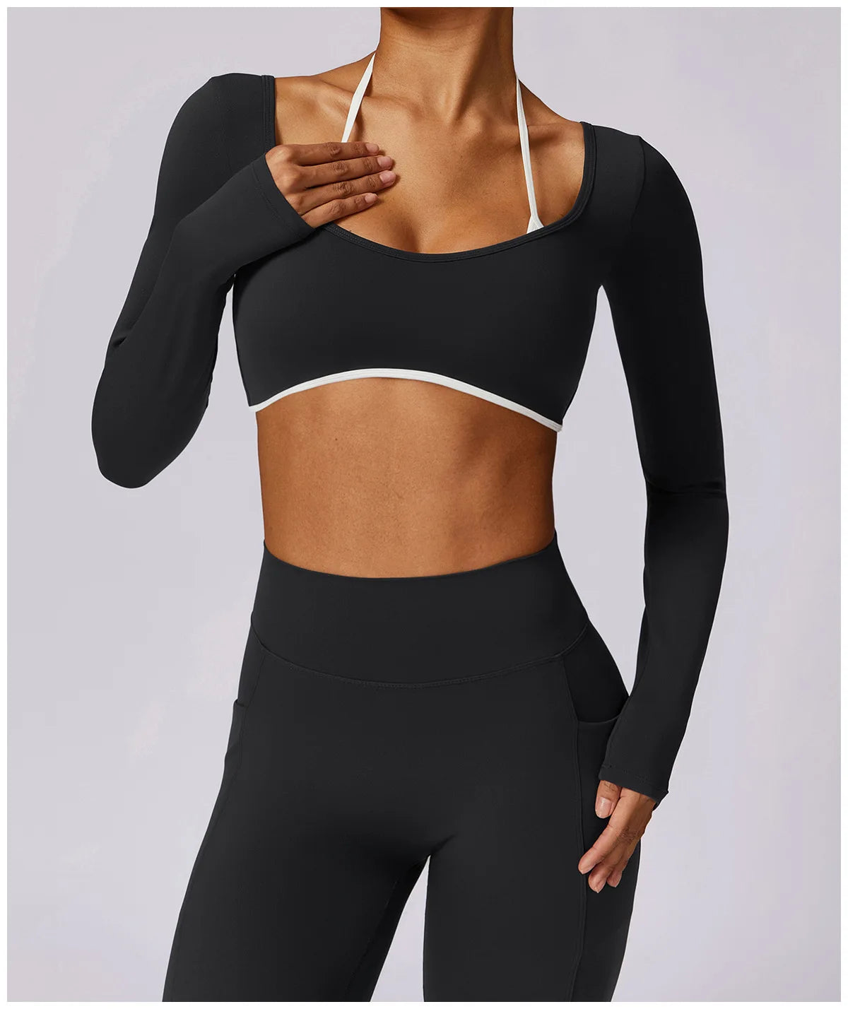 2 Pieces Tracksuit Yoga Set Workout Sports Gym Fitness Long Sleeve Crop Top High Waist Leggings Sports Suits