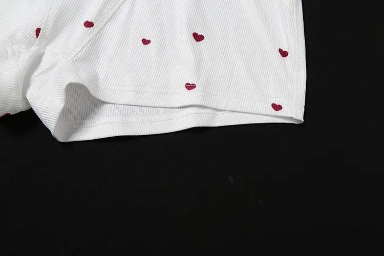 Comtable Heart Print Two Piece Set Square Collar Sleeveless Crop Top Stretch Shorts