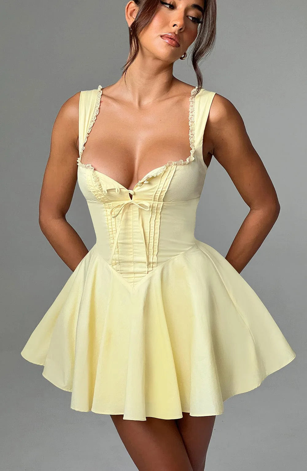 Sleeveless Lace Splicing Spice Slip Dress Slim Backless Ballet Pompadour Dress V-neck High-waisted Mini Dress