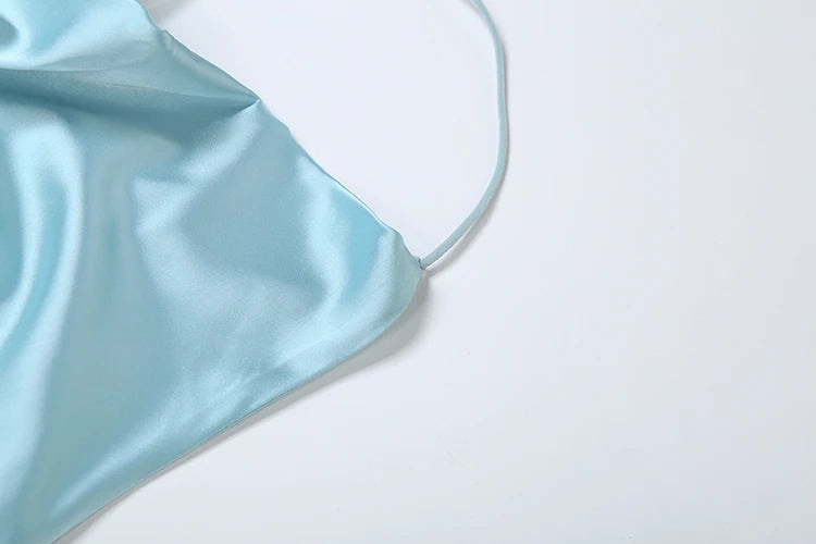 Silky Dress Backless Swing Collar Halter Sleeveless Satin Smooth Maxi Bodycon