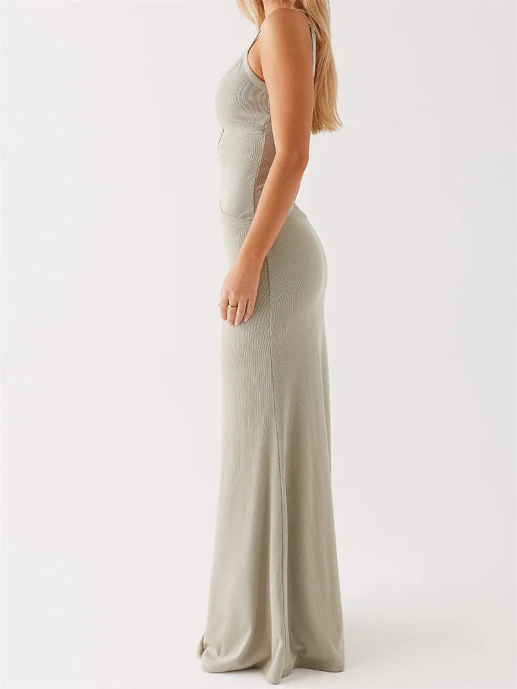 Dress Sleeveless Strap V-neck Backless Waist Front Hollow Out Dress Cocktail