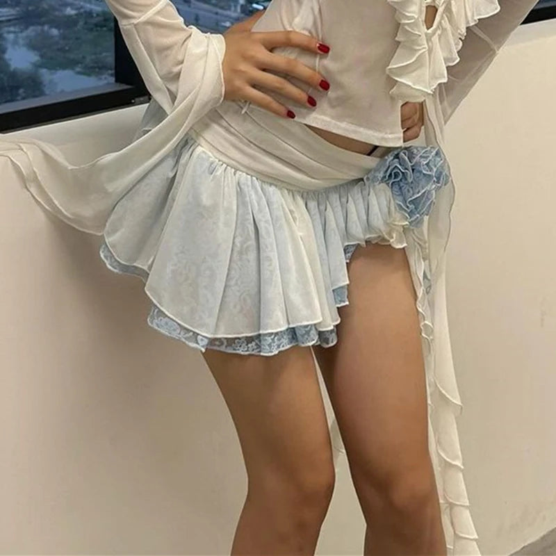 Lace Mini Skirt Ladies Asymmetrical Ruffle Slim Short Dress Skirt