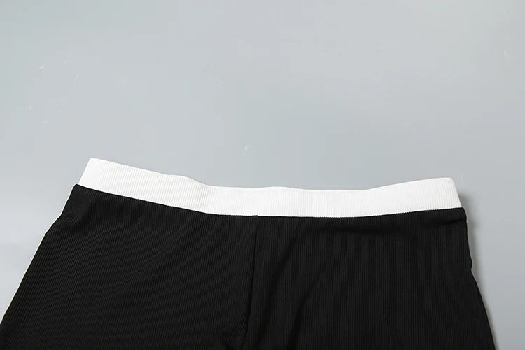 Fad Ribbed Patchwork Two Piece Set Single-Breasted Sleeveless Top Stretch Shorts Daily