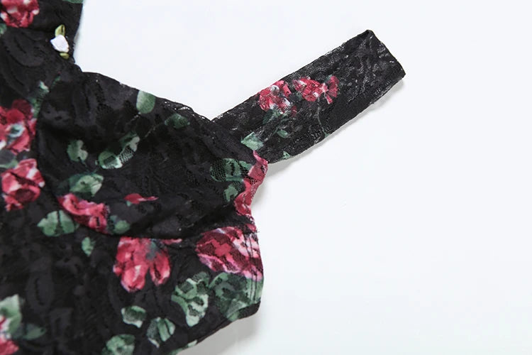 Flower Print Dress Low-Neck Backless Sleeveless Skinny Mini Bodycon