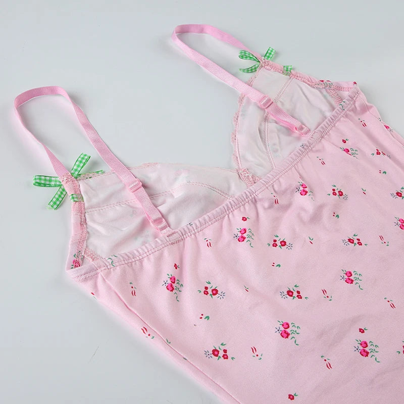 Pink Floral Lace Bow Top