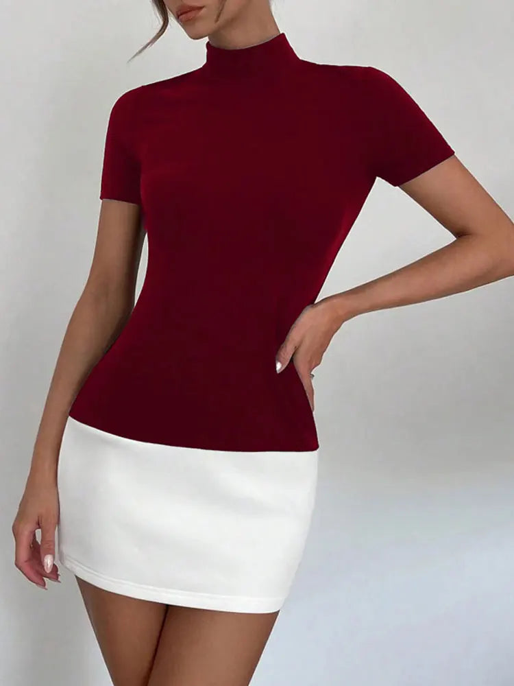 Contrast Mini Dress High Waist Short Sleeve Patchwork Bodycon Dress Mini Dress