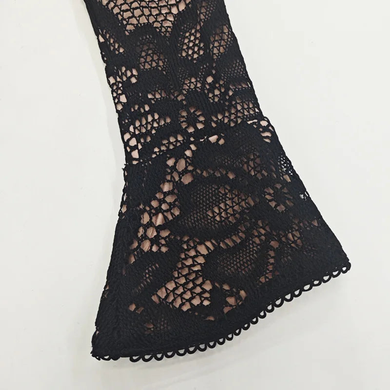 Hollow Out Long Sleeve Cocktail Dress for Stand Collar Dresses Lace Dresses