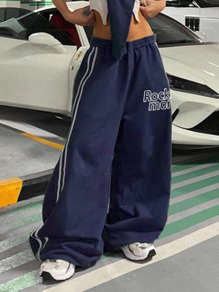 Strip Patchwork Jogger Trouer Letter Looe Baggy Pant Elatic Wait Bottom