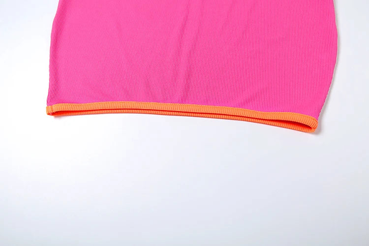 Ribbed Two Piece Set Stretch Backless Camisole Peach Hip Skirt Matching