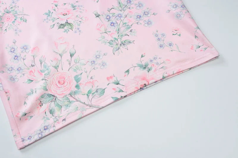 Floral V-Neck Backless Short Bodycon Dress