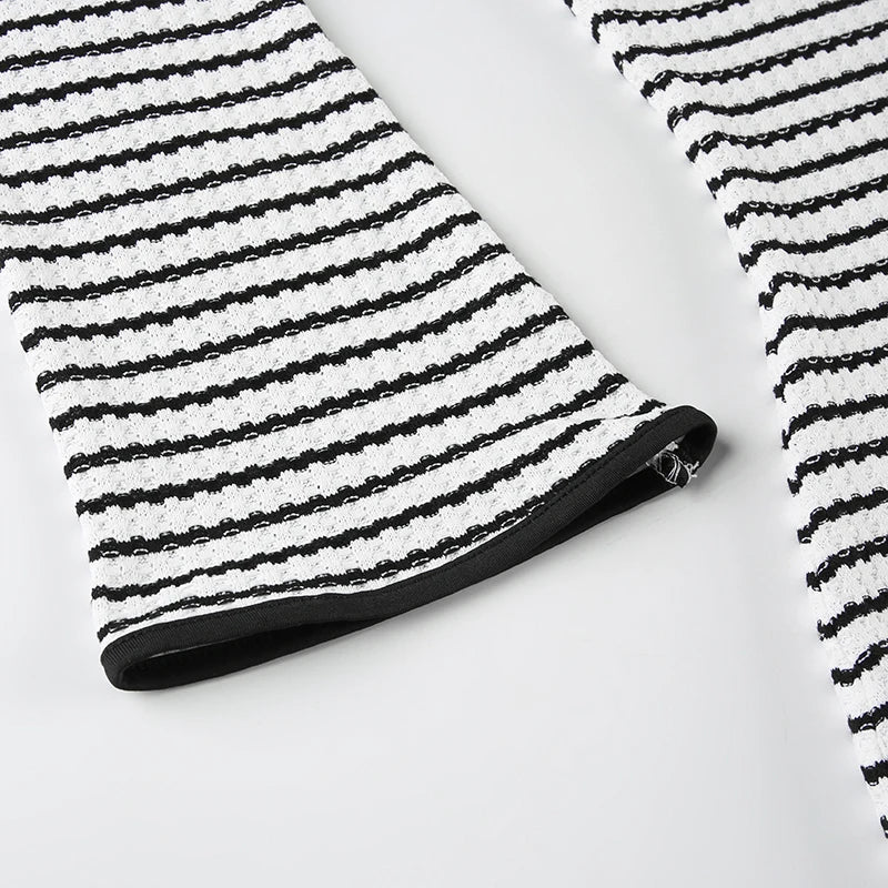 Crewneck Striped Mini Dress Flare Sleeves Comfy Pullovers
