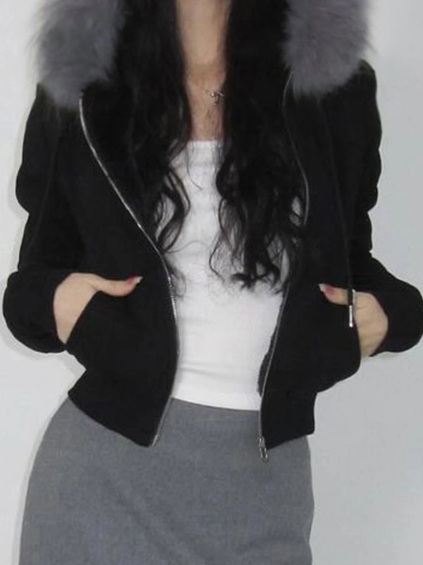 Zip Up Crop Hoodie Coats Camouflage 's Jackets Pockets Fur Neck