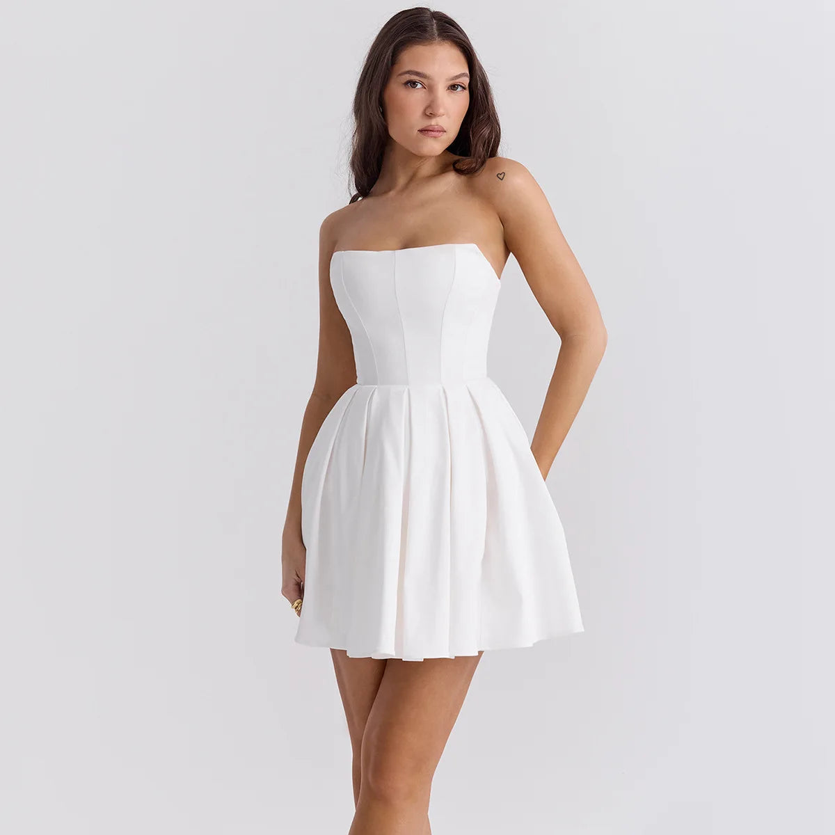 Strapless Bodycon Dress Mini White Corset Dress Casual Flare Dress