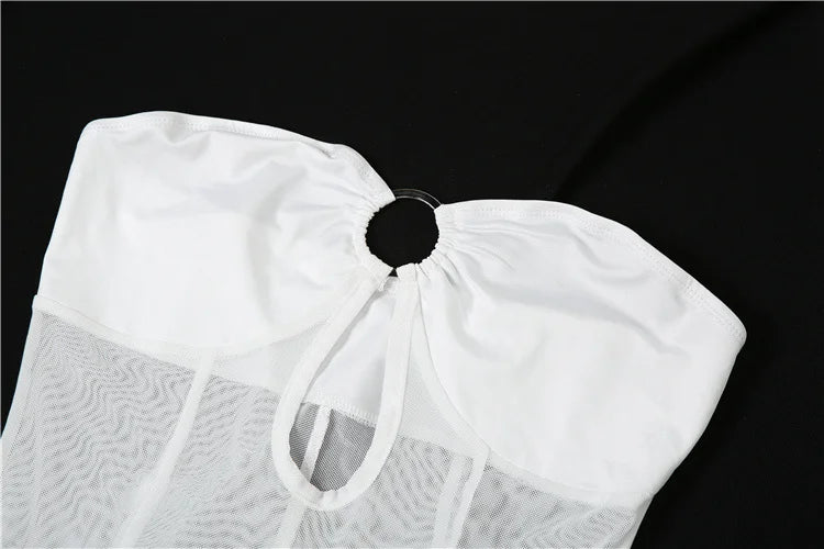 Mesh Patchwork See Through Maxi Dress Slim Coquette Strapless Fit