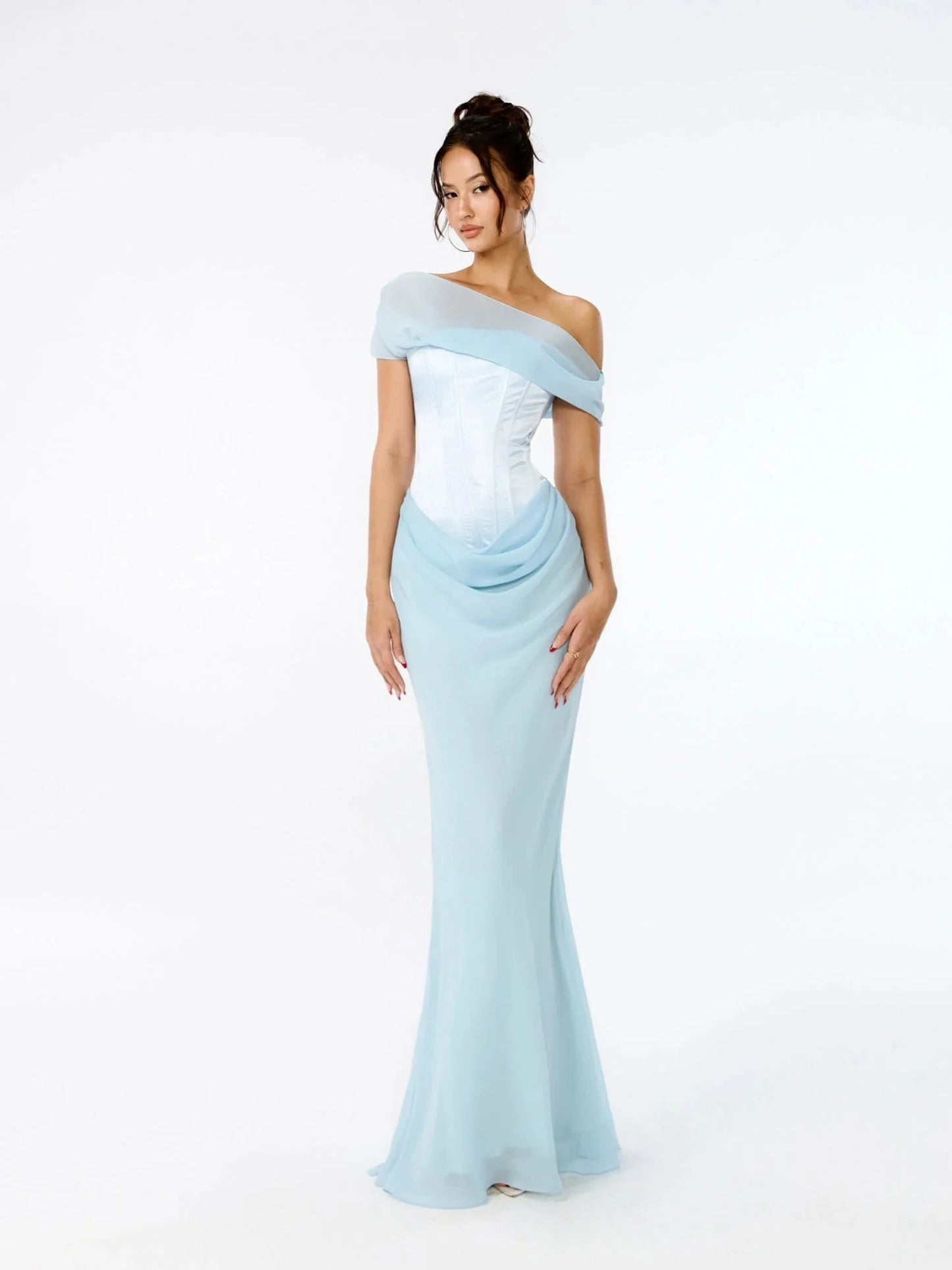 Blue Mesh Backless Bodycon Maxi Dress