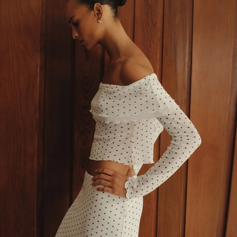 White Polka Dot Two Piece Set