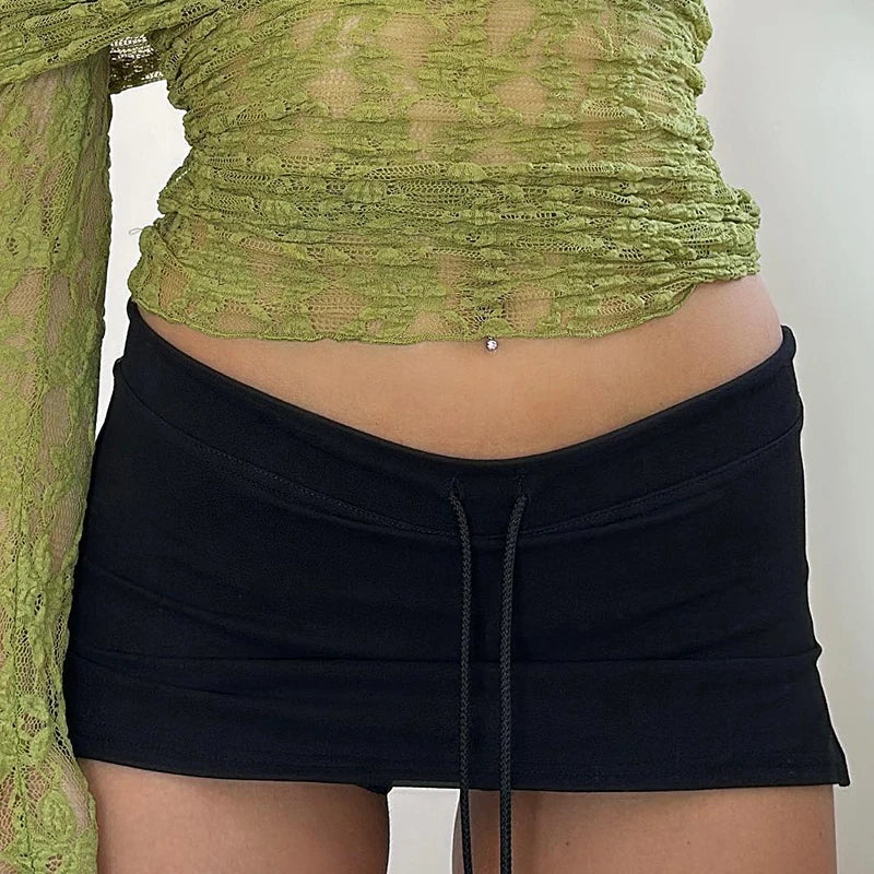 Lace-up Mini Skirts American Retro Short Bottoms A-Line Knit ing