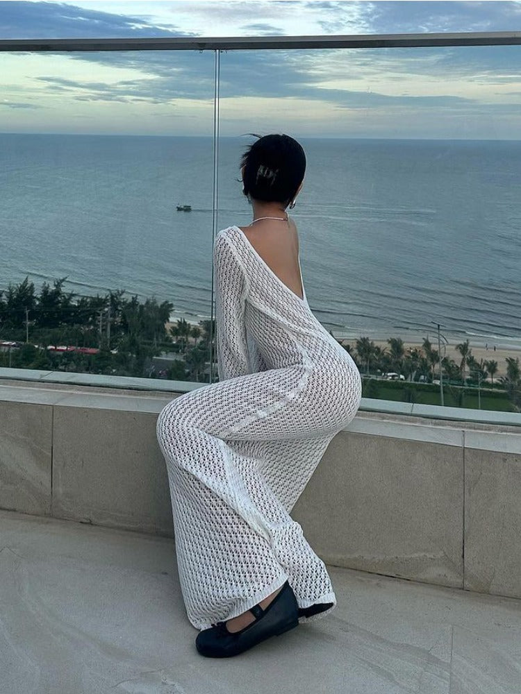 Knit See Through Backless Maxi Dress