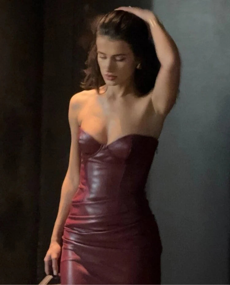 Faux Leather Backless Mini Bodycon Dress