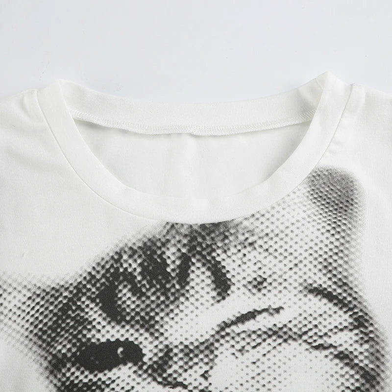 Cartoon Cat Crop Tee Long Sleeve Fairycore Tee