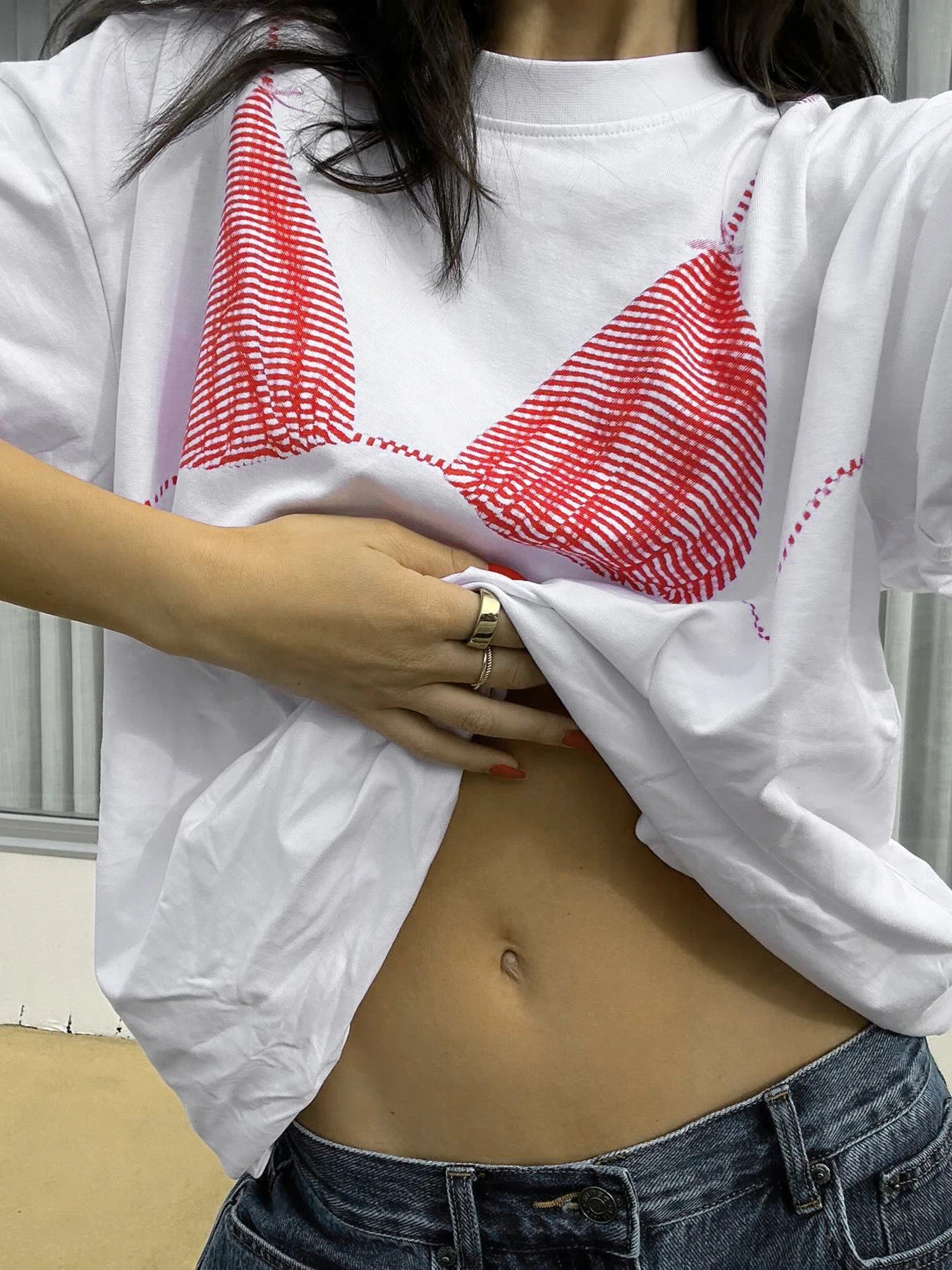 Print Loose Tshirts Crewneck Top Leisure Half Sleeves Knit