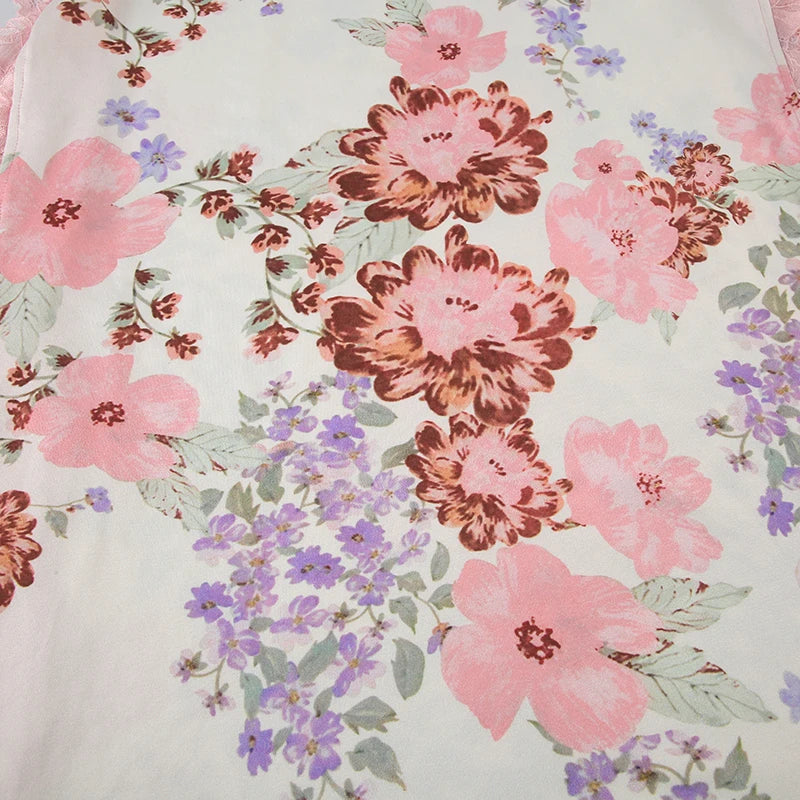 Floral Lace Patchwork Hollow Out Slits Dress Harajuku Long