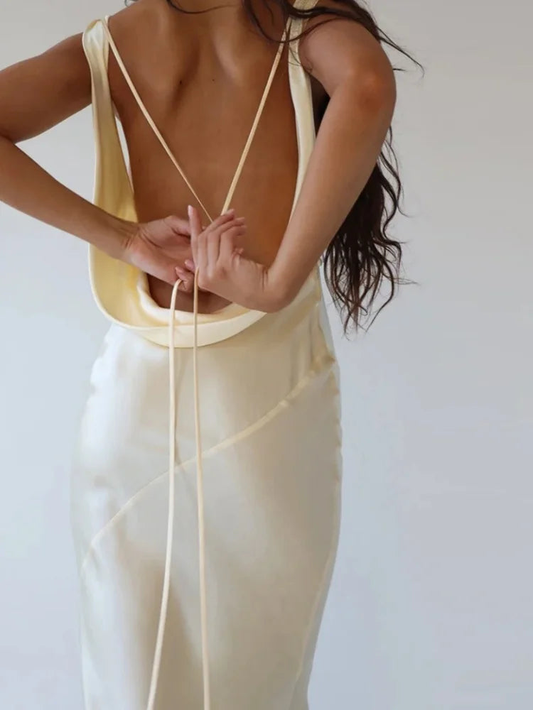 Backless Maxi Dress Sleeveless V-Neck Lace Up Bodycon Lady Vestido