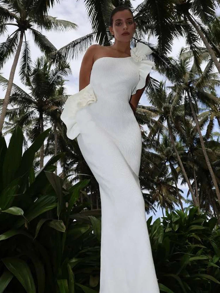 Applique Dress Sleevele Ribb Sheath Maxi Banquet