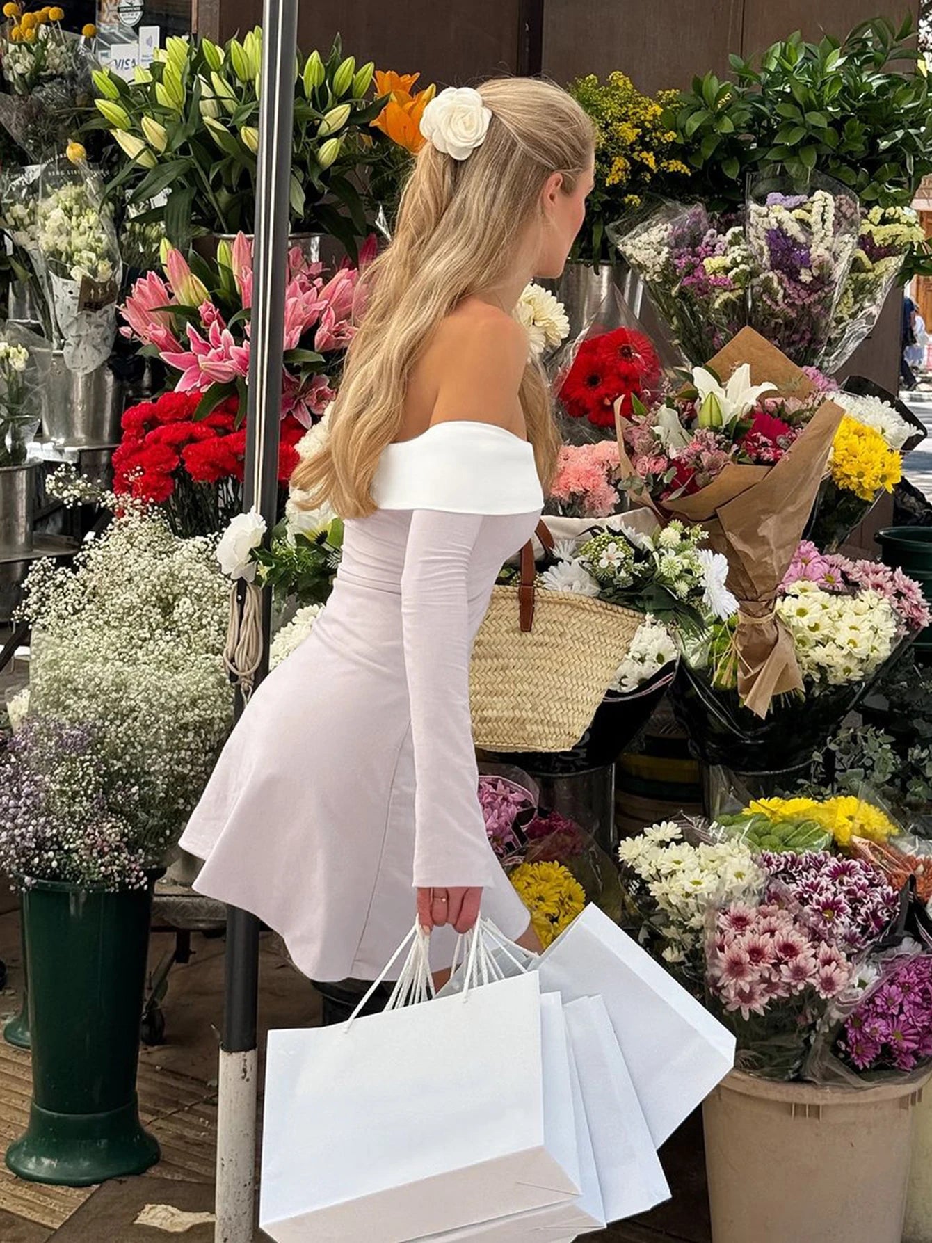 Off Shoulder Long Sleeves Slim Mini Dress