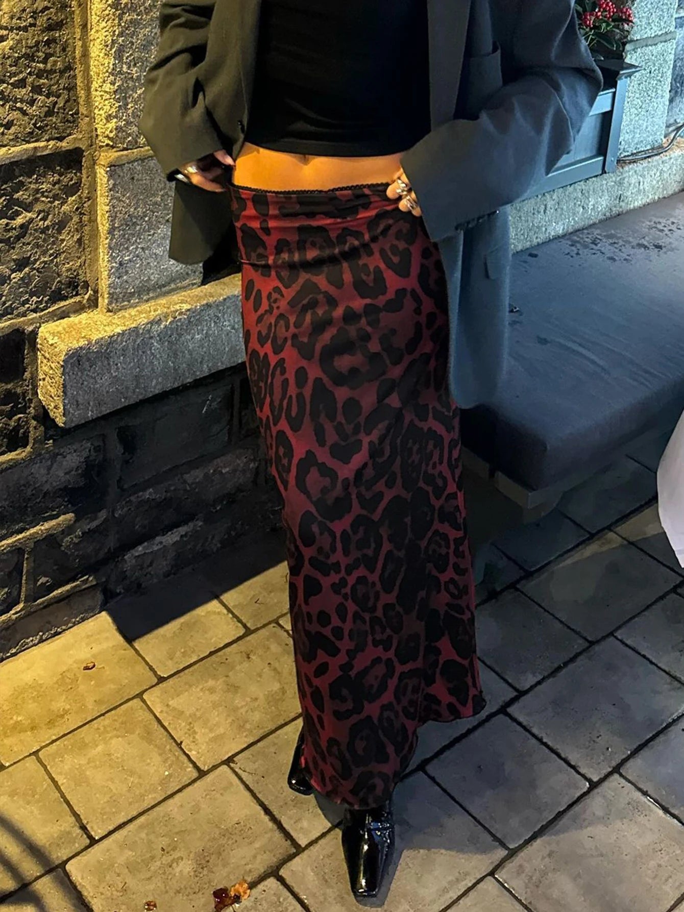 ’S Leopard Slim Maxi Skirt Bodycon Skirt