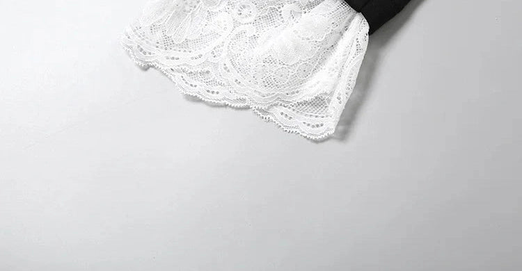 Blouse Bodysuit Turndown Office Senior Full Sleeve Street Lace Patchwork Stylish Tees